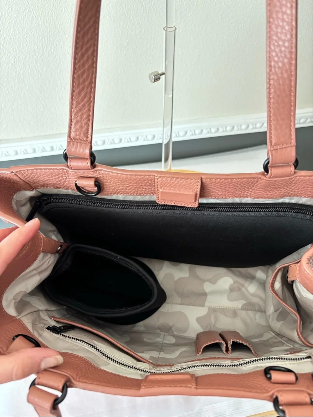 Dagne Dover RARE Allyn Pebbled Leather Work Tote Laptop Rose Pink Tote Bag